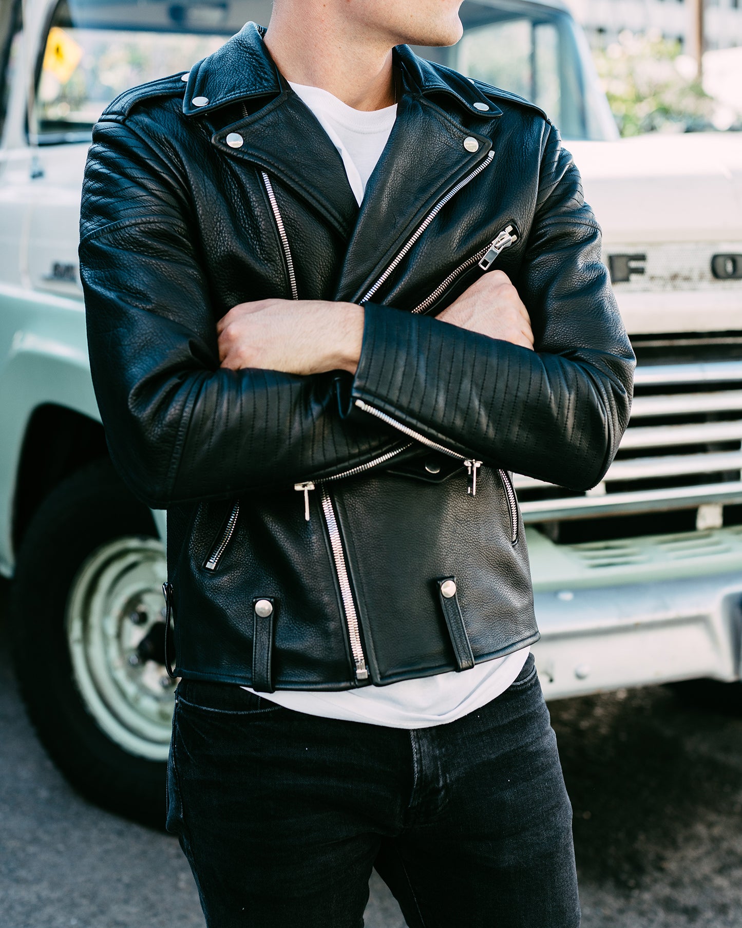 Quilted Men's Moto Leather Jacket