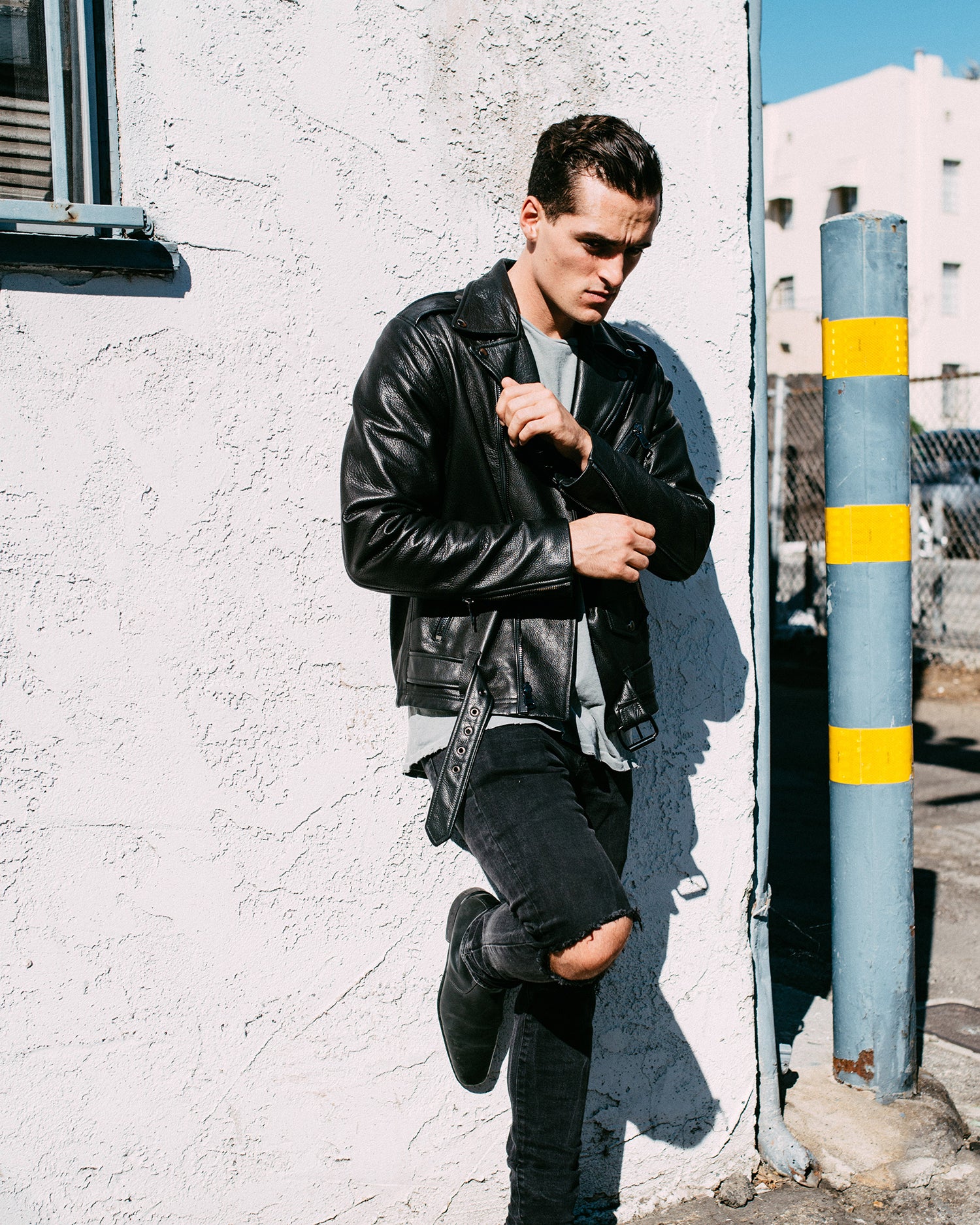 Men's Classic Moto All Black Leather Jacket