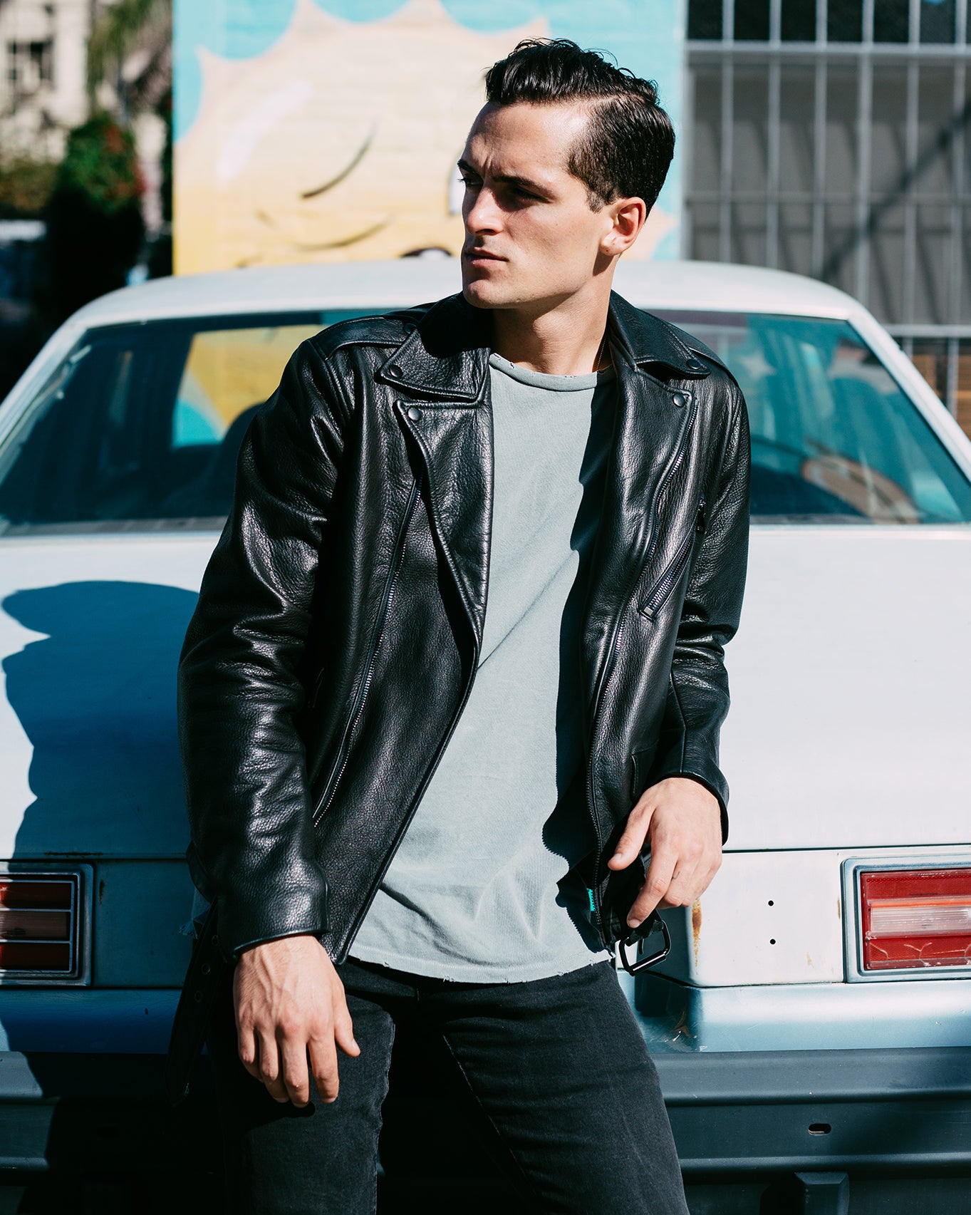 Men's Classic Moto All Black Leather Jacket